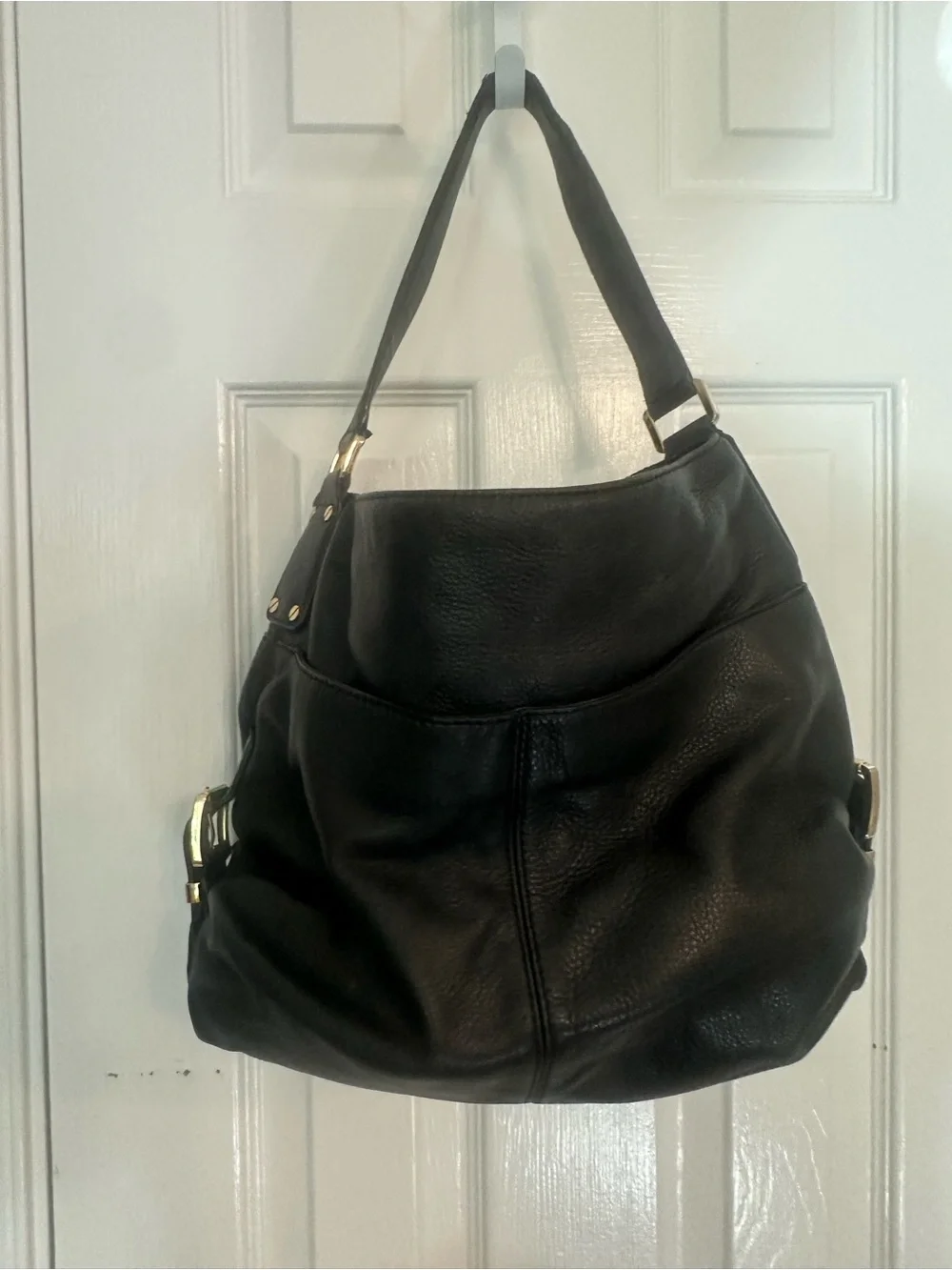 Michael Kors Black Pebbled Leather Hobo Shoulder Bag with Gold Hardware